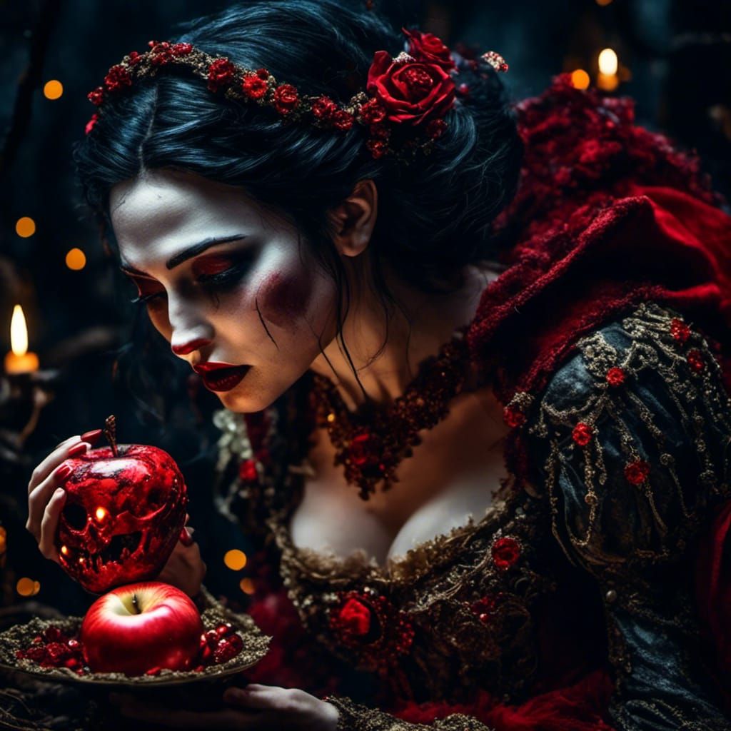 Zombie Snow White's Macabre Feast in Dark Fairytale