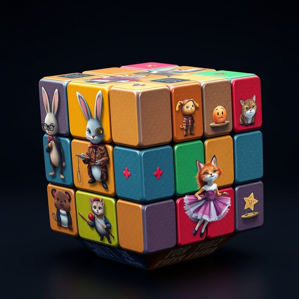 Vibrant Anthropomorphic Animal Cube Art in Fantasy Style