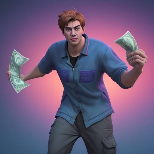 Man Holding Money: 3D Digital Art in Pixar Style