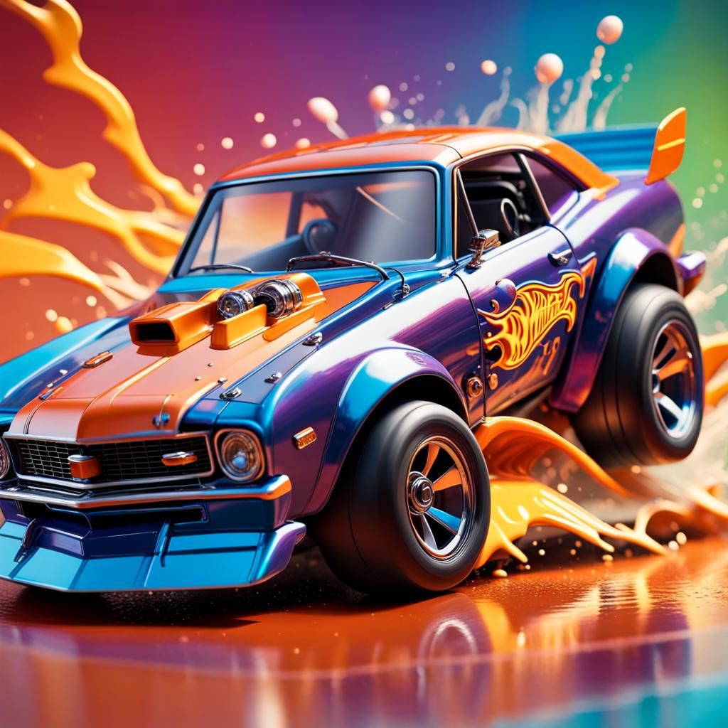 Hyperrealistic Hot Wheels Car in Splash Art Style