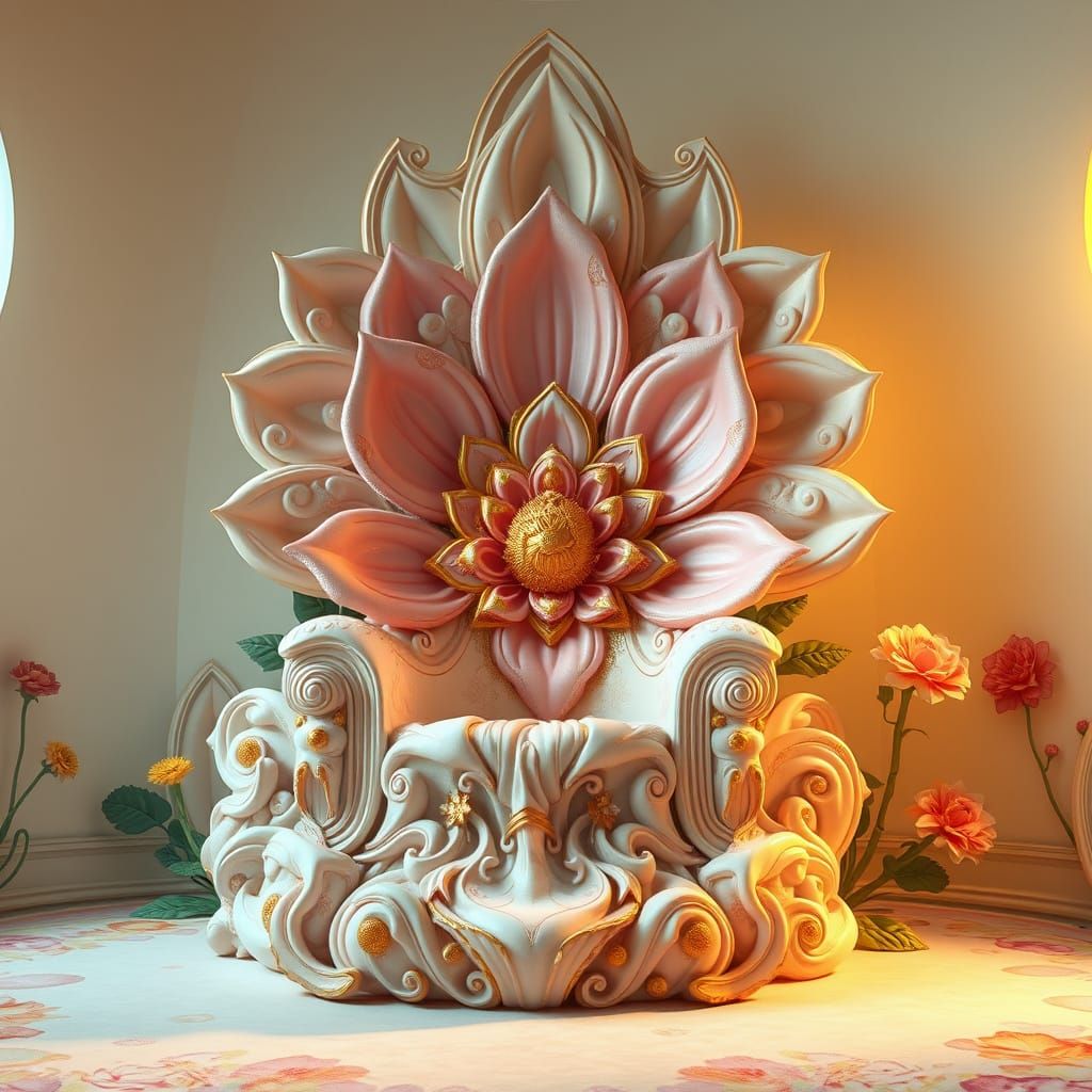 Elegant Flower Throne in Dreamlike Atmosphere