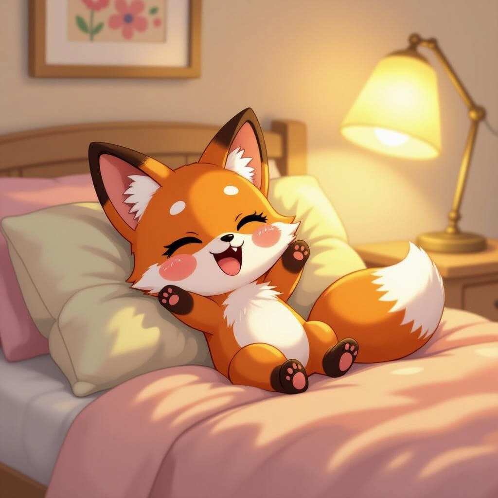 Cozy Chibi Fox in Kawaii Anime Style