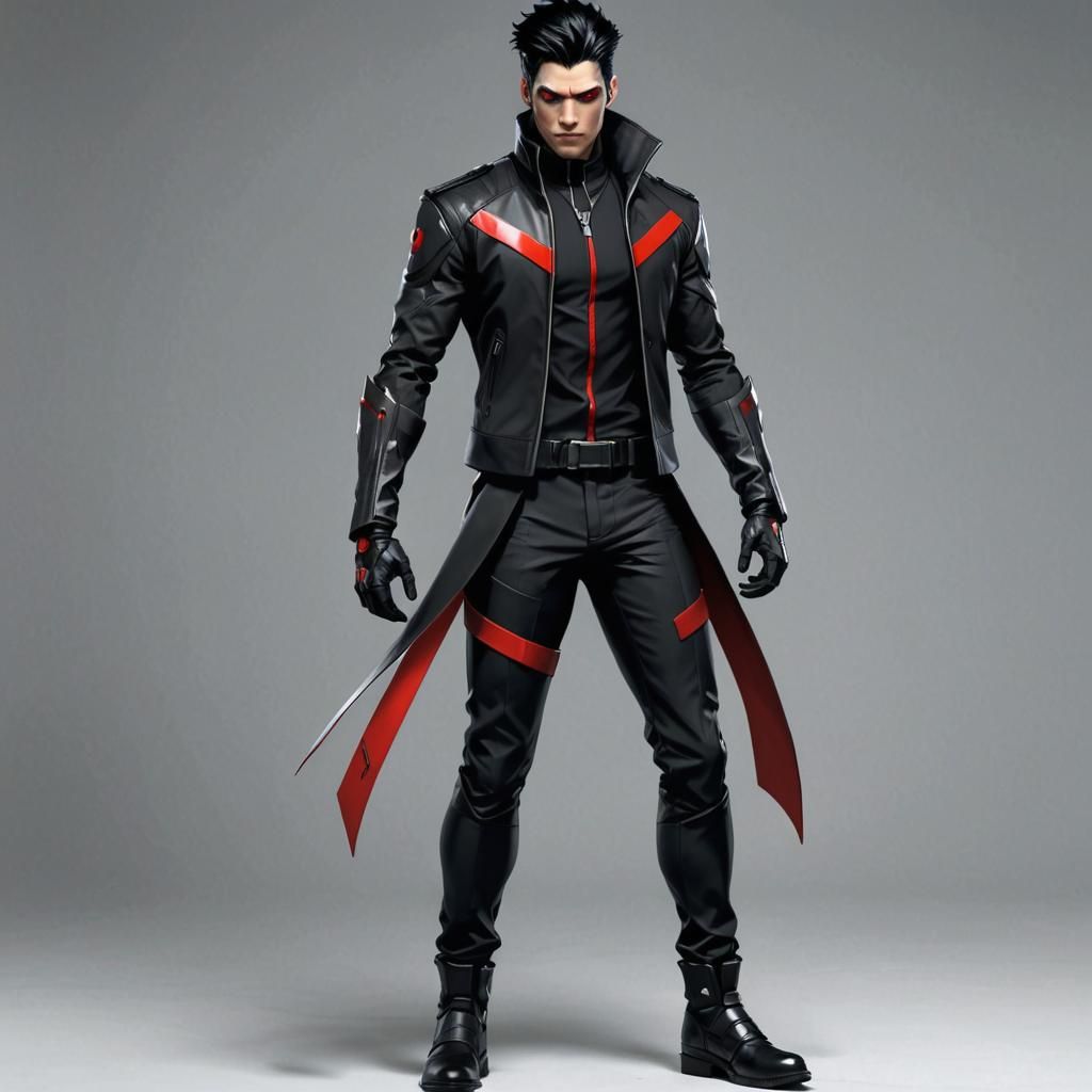 Edgy Anime Man with Red Eyes and Black Outfit