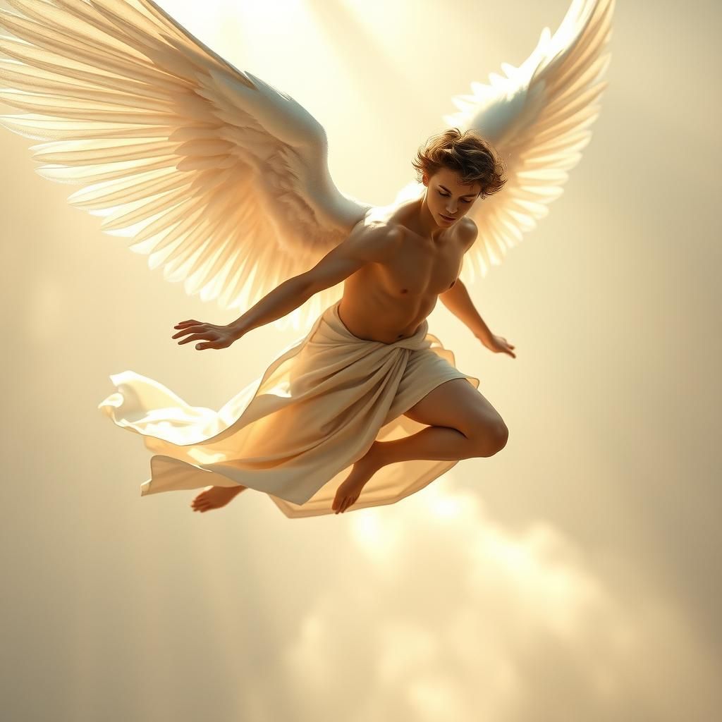 Androgynous Angel Flight in Dreamlike Ethereal Atmosphere