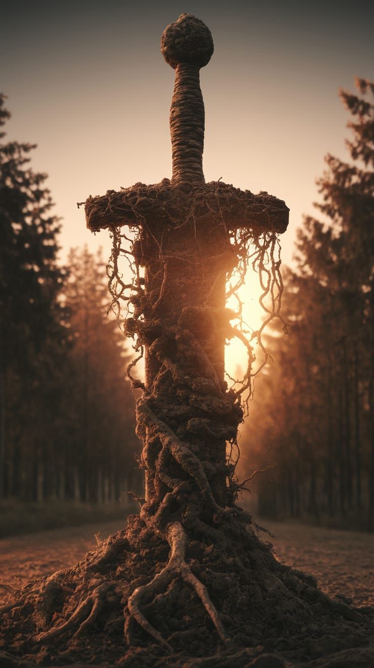 Earth Sword Emerge from Ground in Dusk
