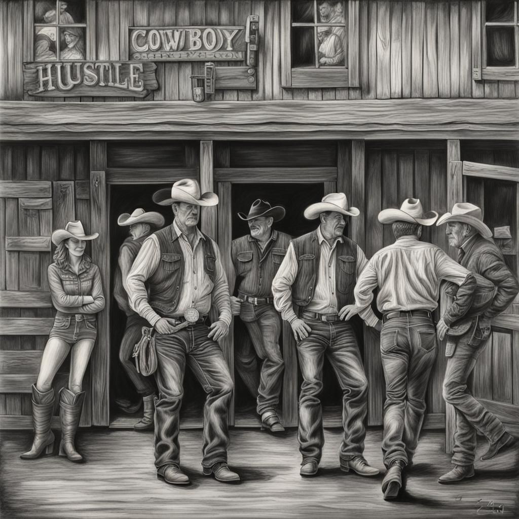 Country Western Saloon Line Dancing in Charcoal