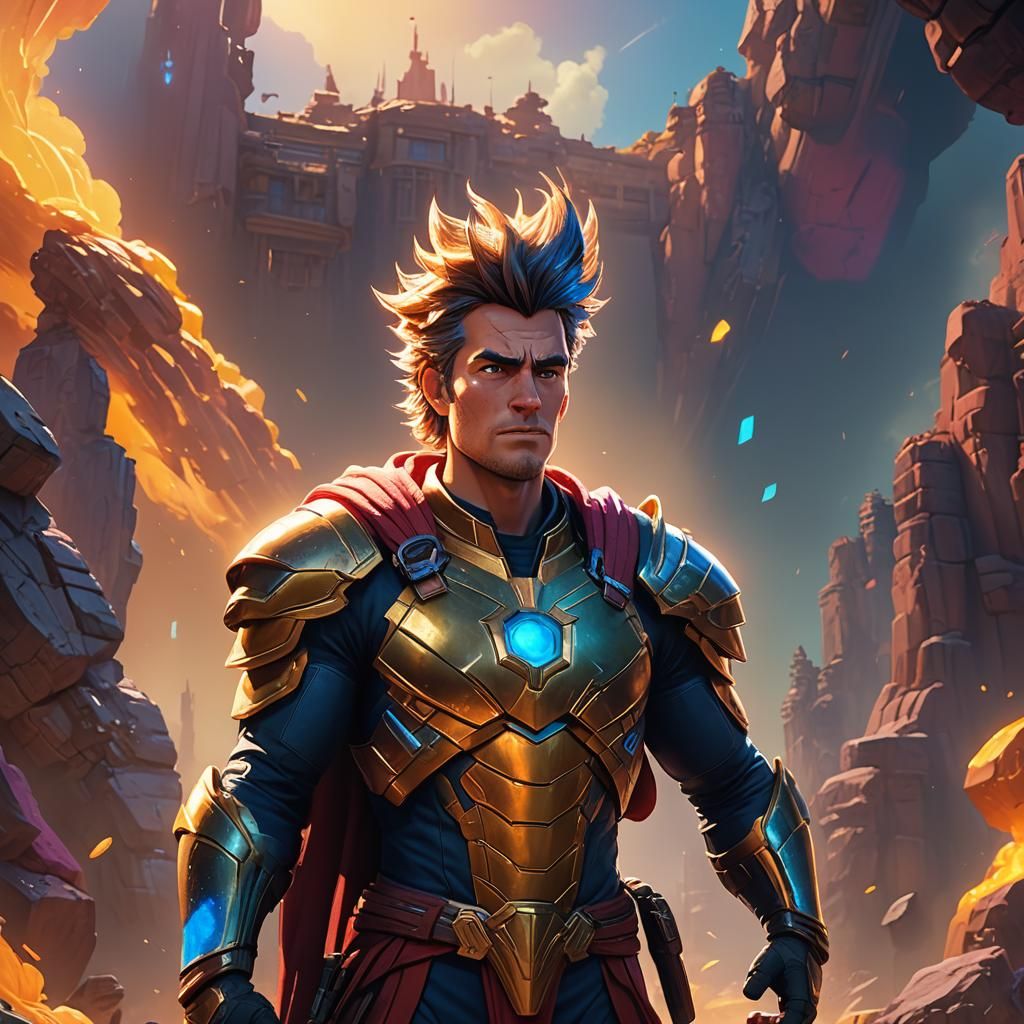 Heroic Figure in Vibrant 3D Style