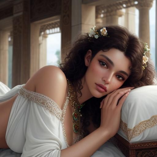 Caribbean Woman in Neoclassical Style Temple