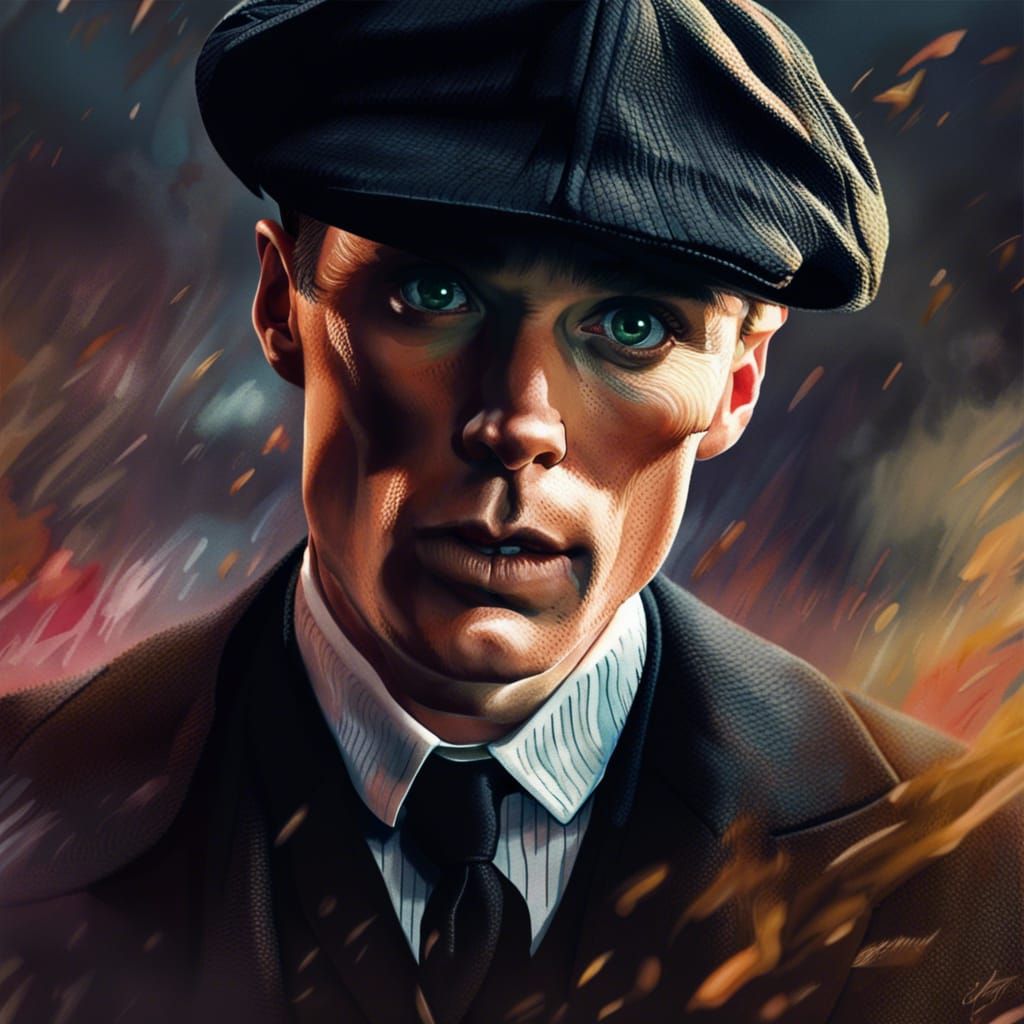 Thomas Shelby Portrait: Hyperrealistic Splash Art