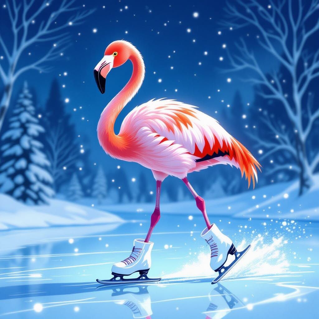 Flamingo Figure Skating in Frozen Wonderland