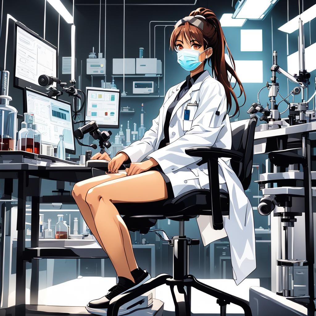 Anime Girl Working in Laboratory