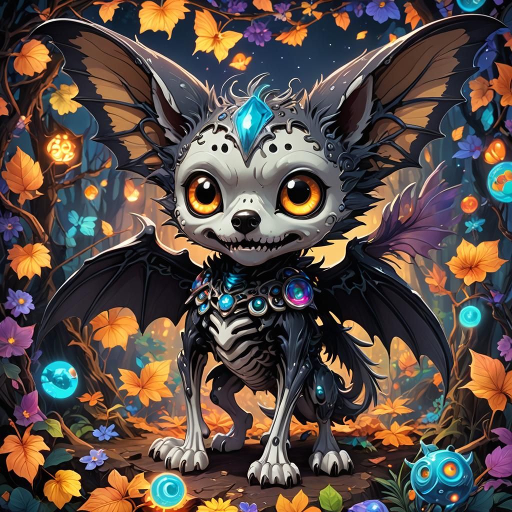 Chibi Skeleton Wolf in Dark Fantasy Art