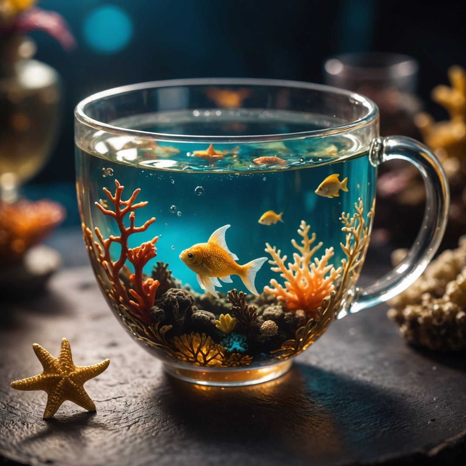 Miniature Underwater Mermaid Scene in Teacup
