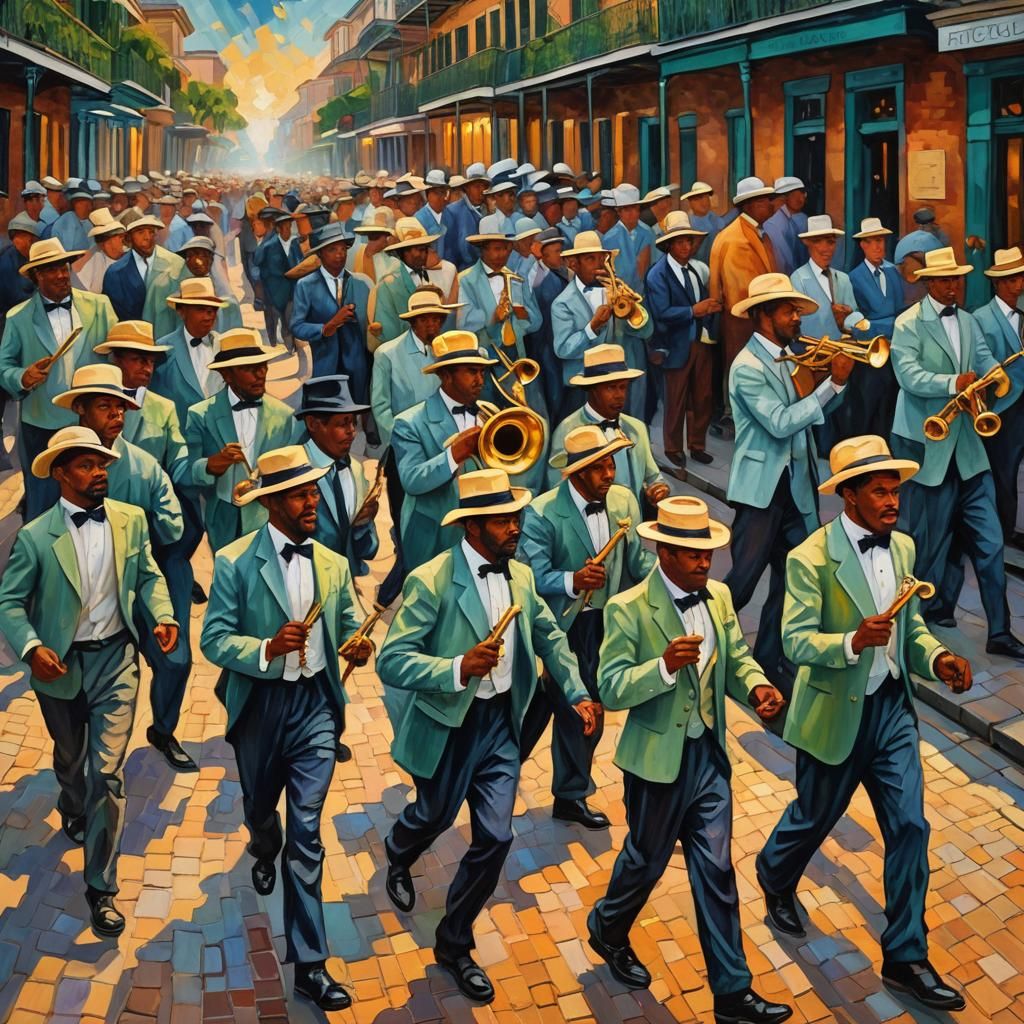 New Orleans Second Line Parade in Impasto Style