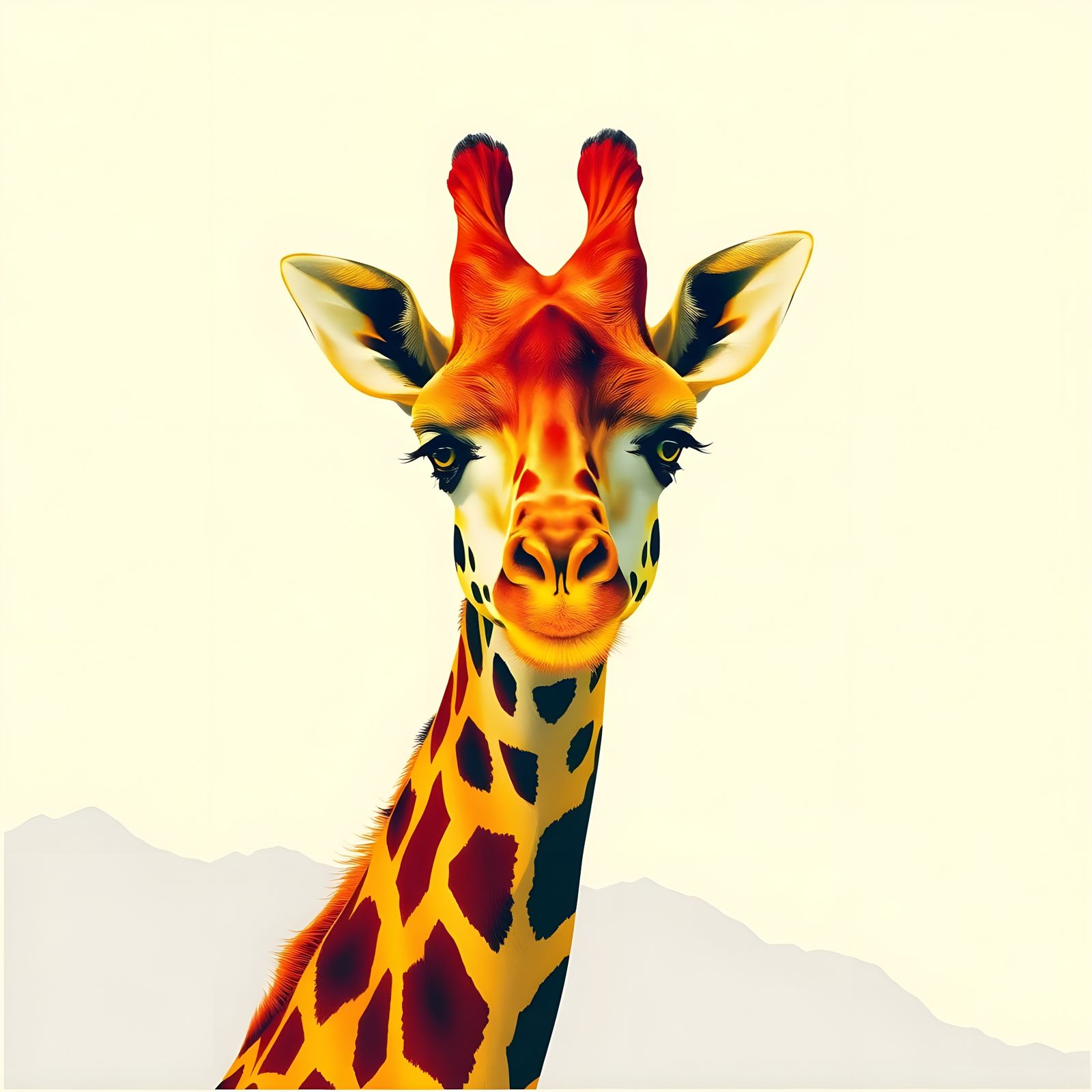 Giraffe in Vibrant Risograph Style