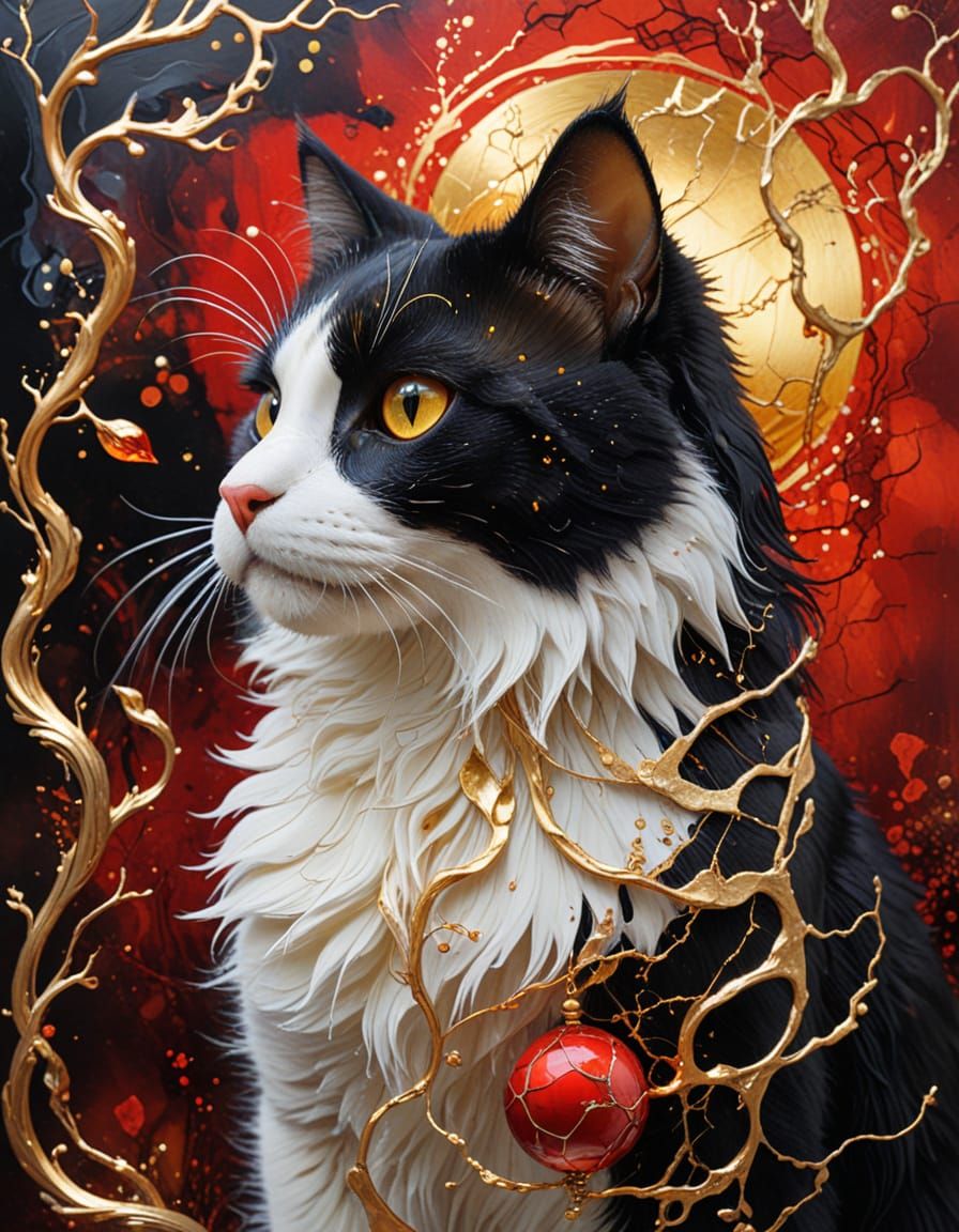 Surreal Cat with Duckling in Dreamlike Style