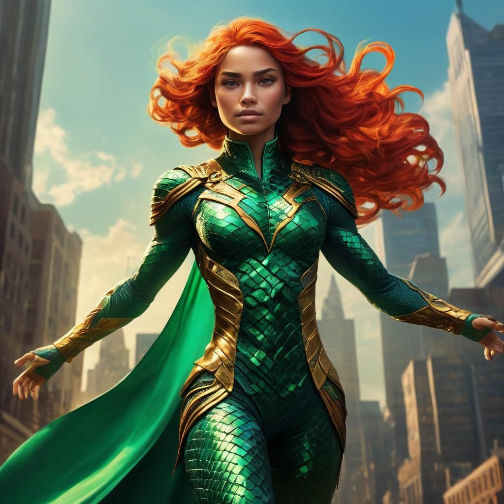 Heroic Serpentess Soaring: A Comic-Style Superhero