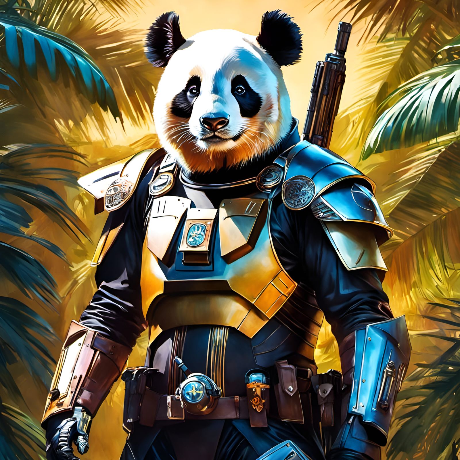 Panda Mandalorian Portrait in Comic Book Style