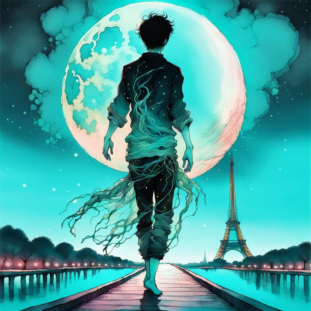 Ballet Dancer in Paris: Bioluminescent Anime Illustration