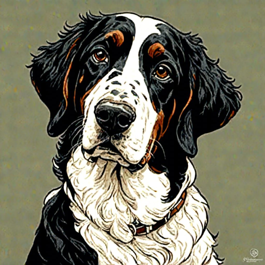 Dog Portrait in Vector Line Art Style