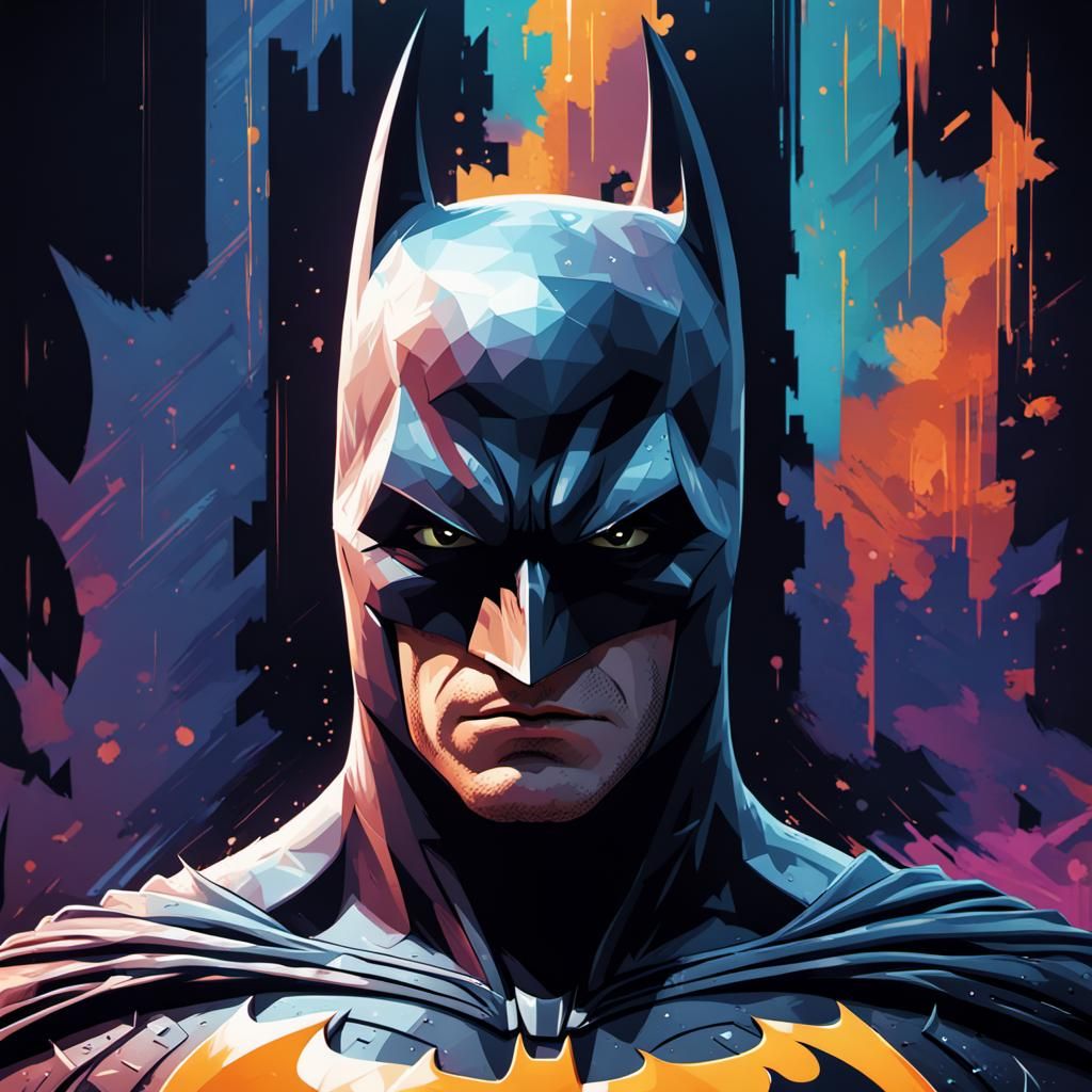 Pixelated Batman Ghost in Hyperrealistic Splash Art