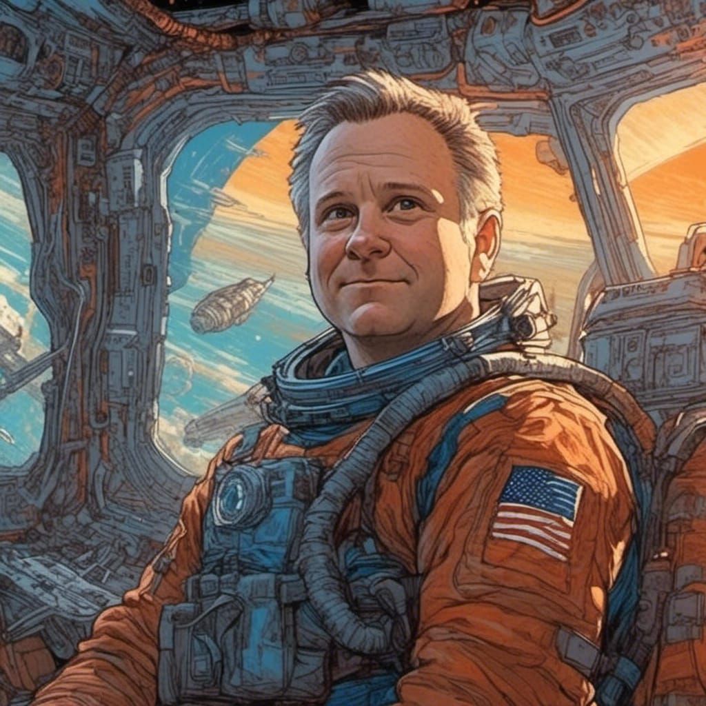 Woman on Space Station in Comic Book Style