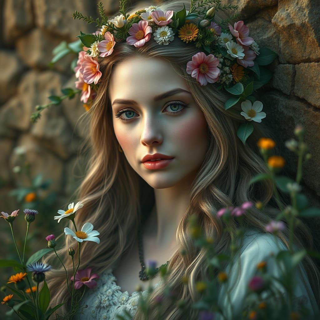 Soothing Goddess of Earthly Abundance in Hyperrealistic Styl...