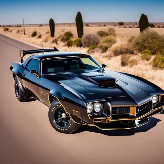 Detailed Black Trans Am with Golden Phoenix Logo