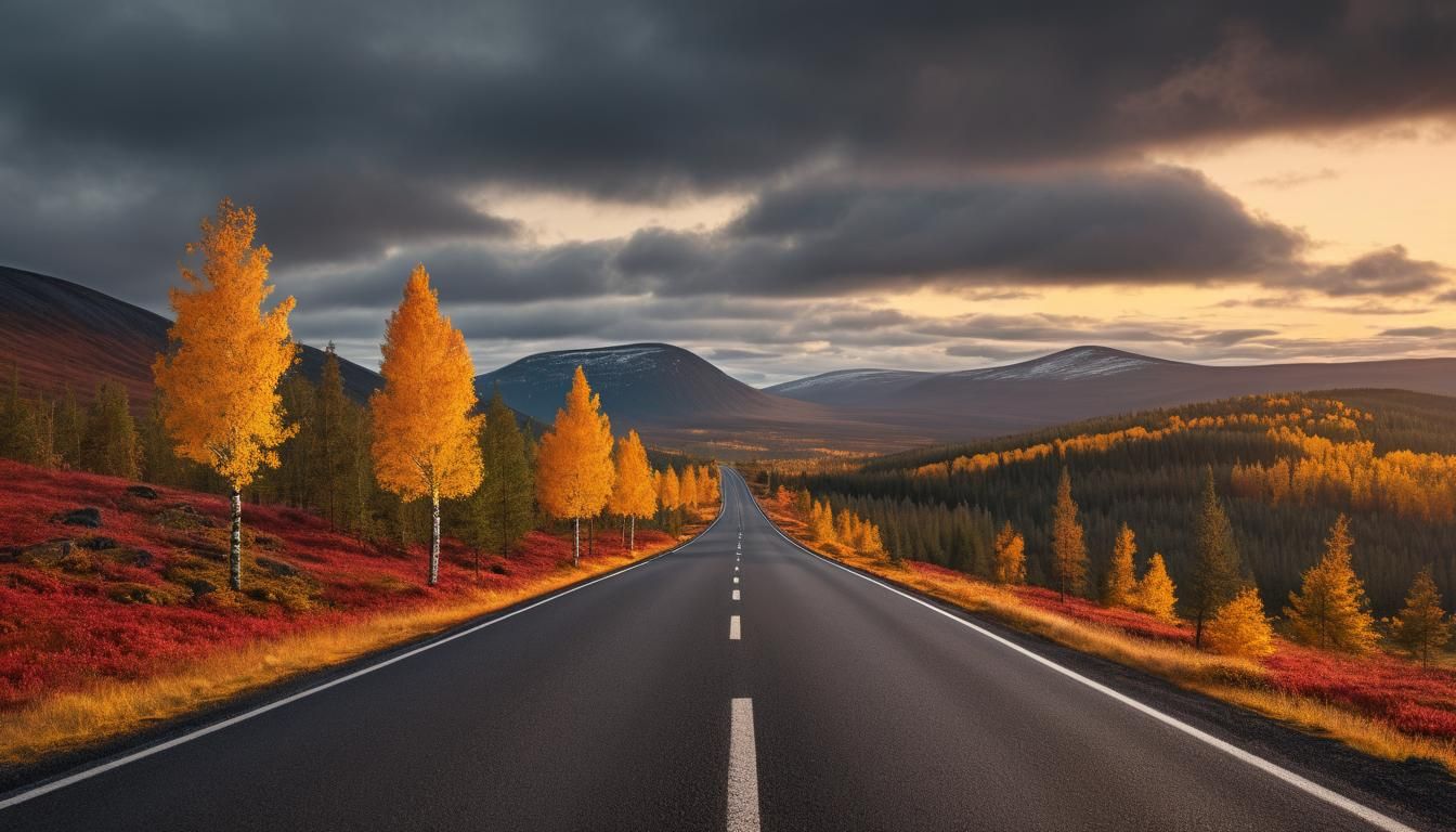 Lapland Autumn Landscape with Winding Road