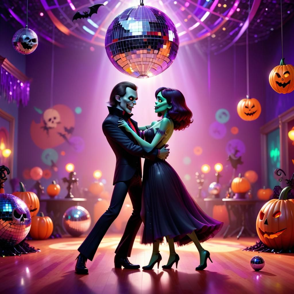 Vampire and Zombie Dance, Pixar-Style 3D Art