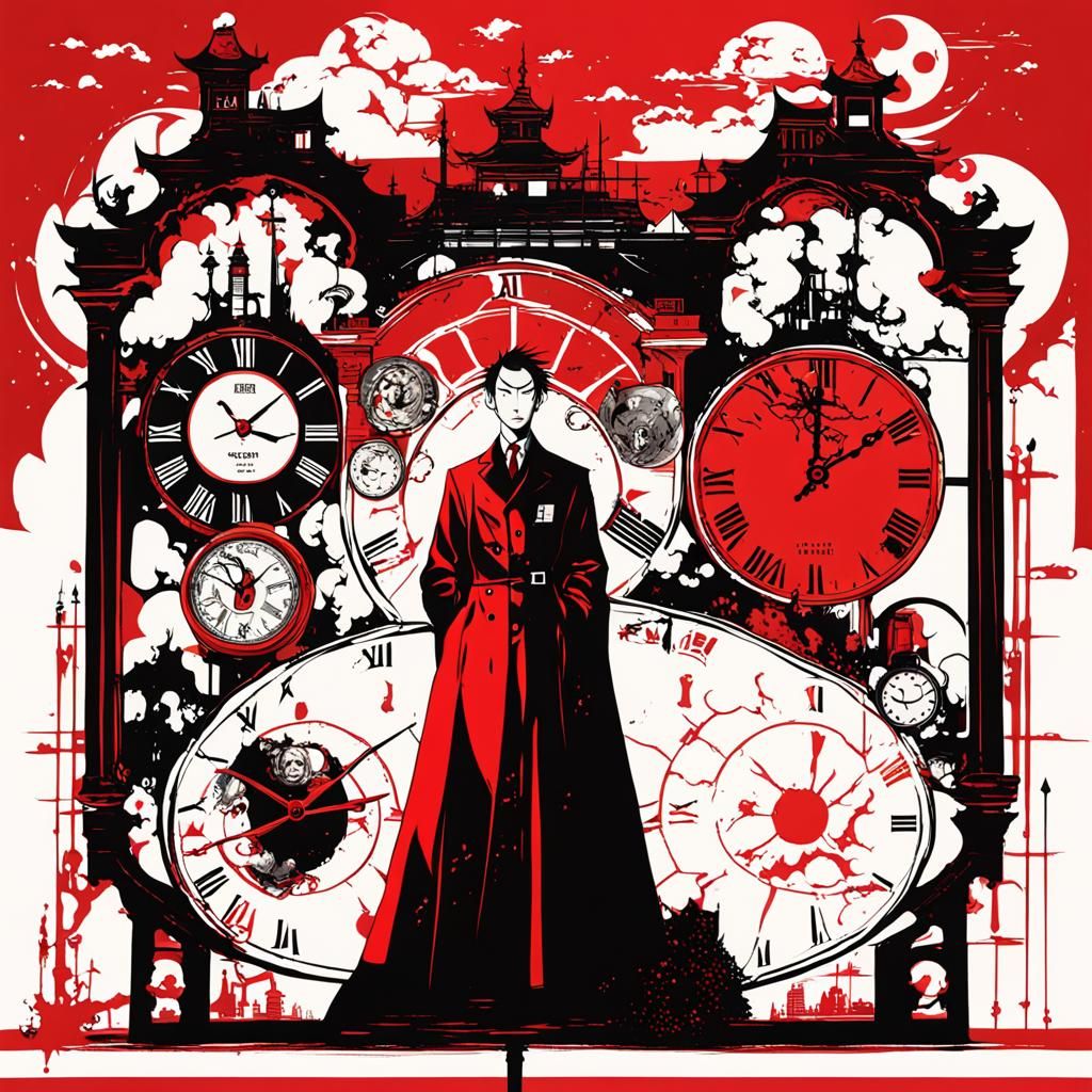 Surreal House with Melting Clocks in Anime Style