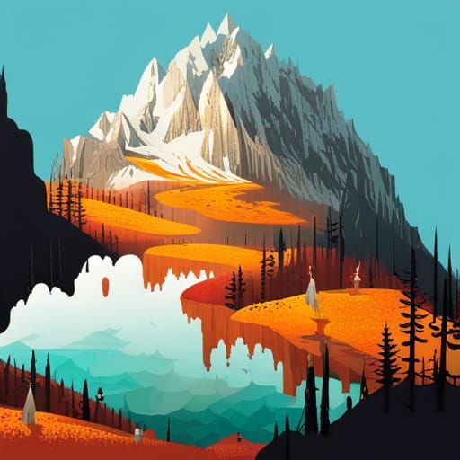 Epic Mountain: A Seasonal Symphony, Detailed Digital Art