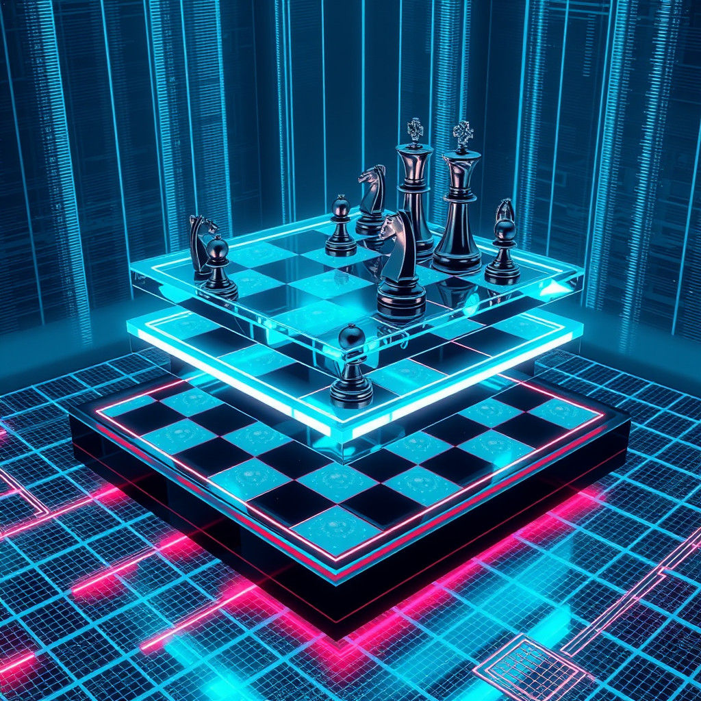 Futuristic Holographic Chess Board in Cyberpunk Style