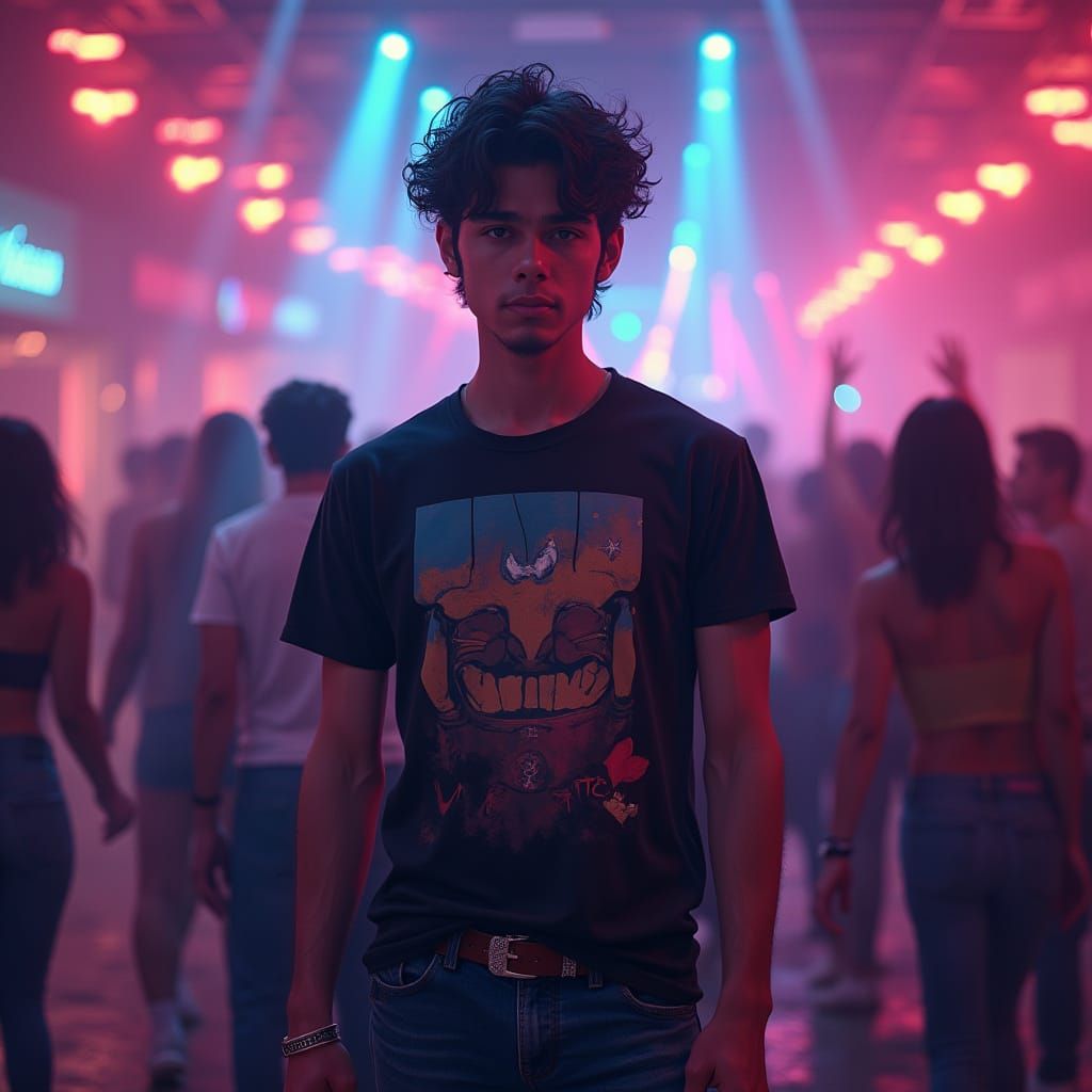 Photorealistic Portrait in Techno Club, Cyberpunk Style