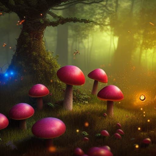 Pixies, Toadstools and Fireflies in Detailed Matte Painting