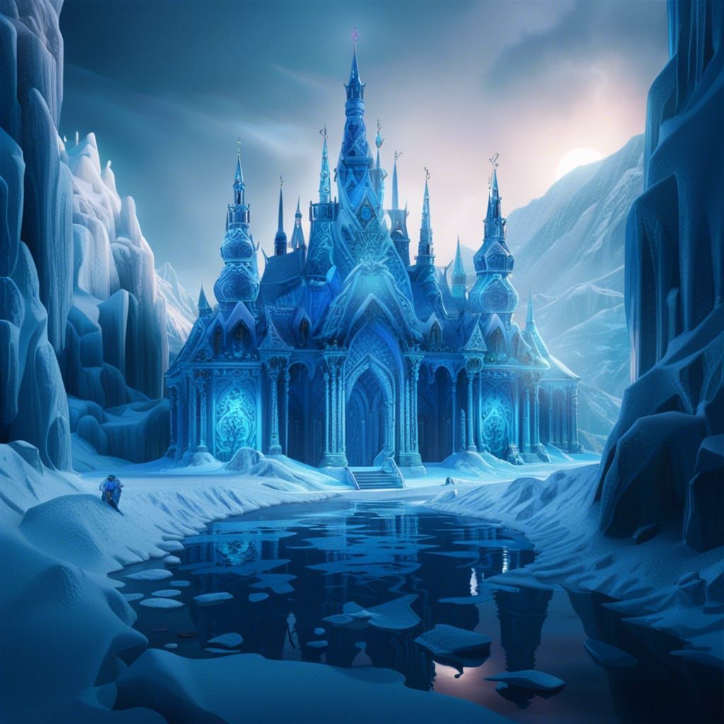 Fantastical Ice Palace in Siberia at Midnight