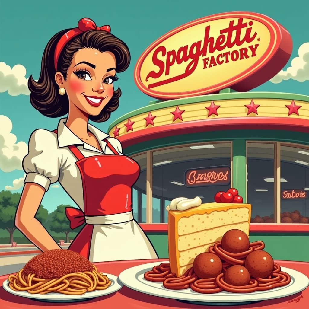 Vintage Cheesecake Spaghetti Factory Illustration