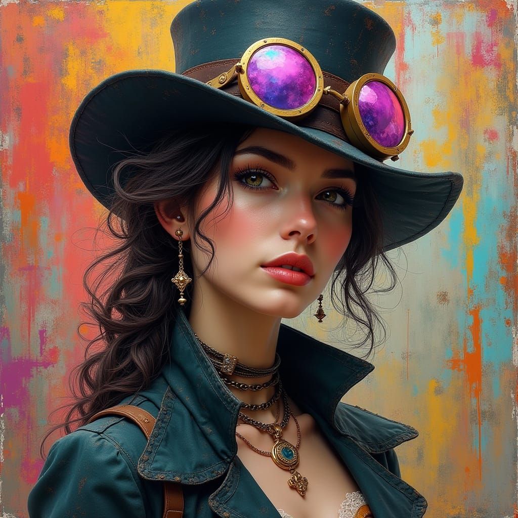 Steampunk Woman in Graffiti Art Style