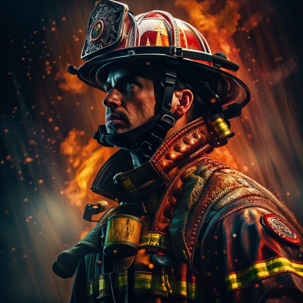 Ornate Firefighter Portrait in Hyperrealistic Style
