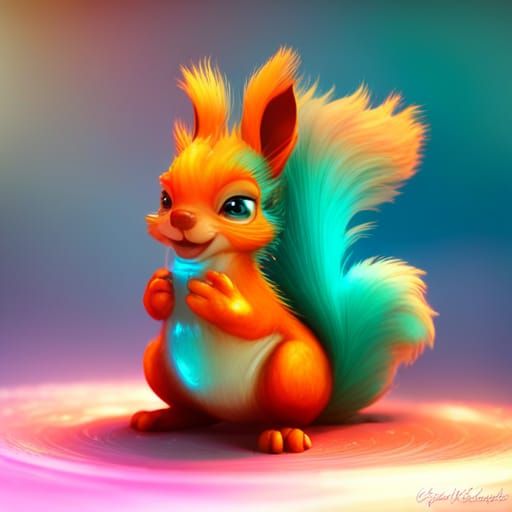 Cute Squirrel in Fantasy World, Acrylic Art
