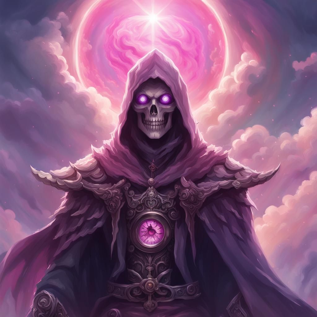 Pink-Haired Reaper in Heaven with Divine Light
