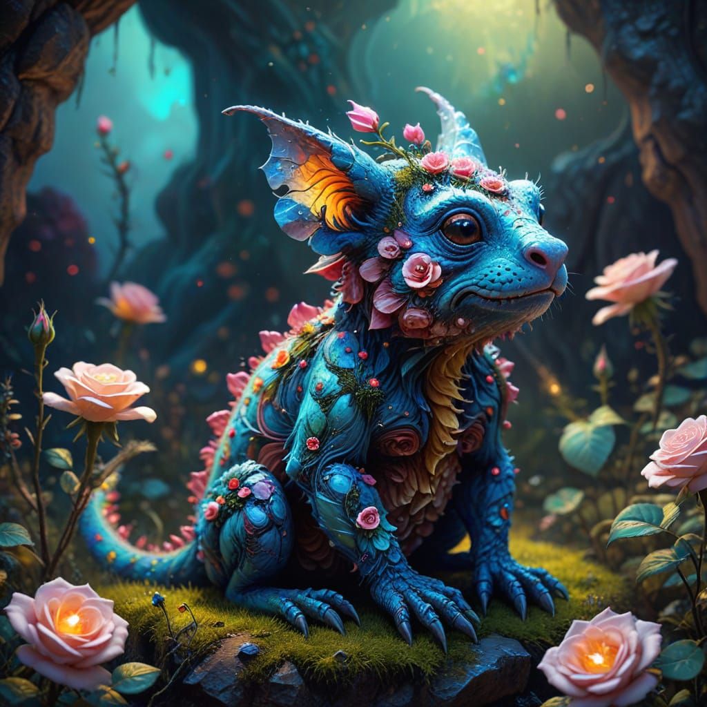 Ugly Creature in Wonderland, Oil Painting with Fractal Impas...