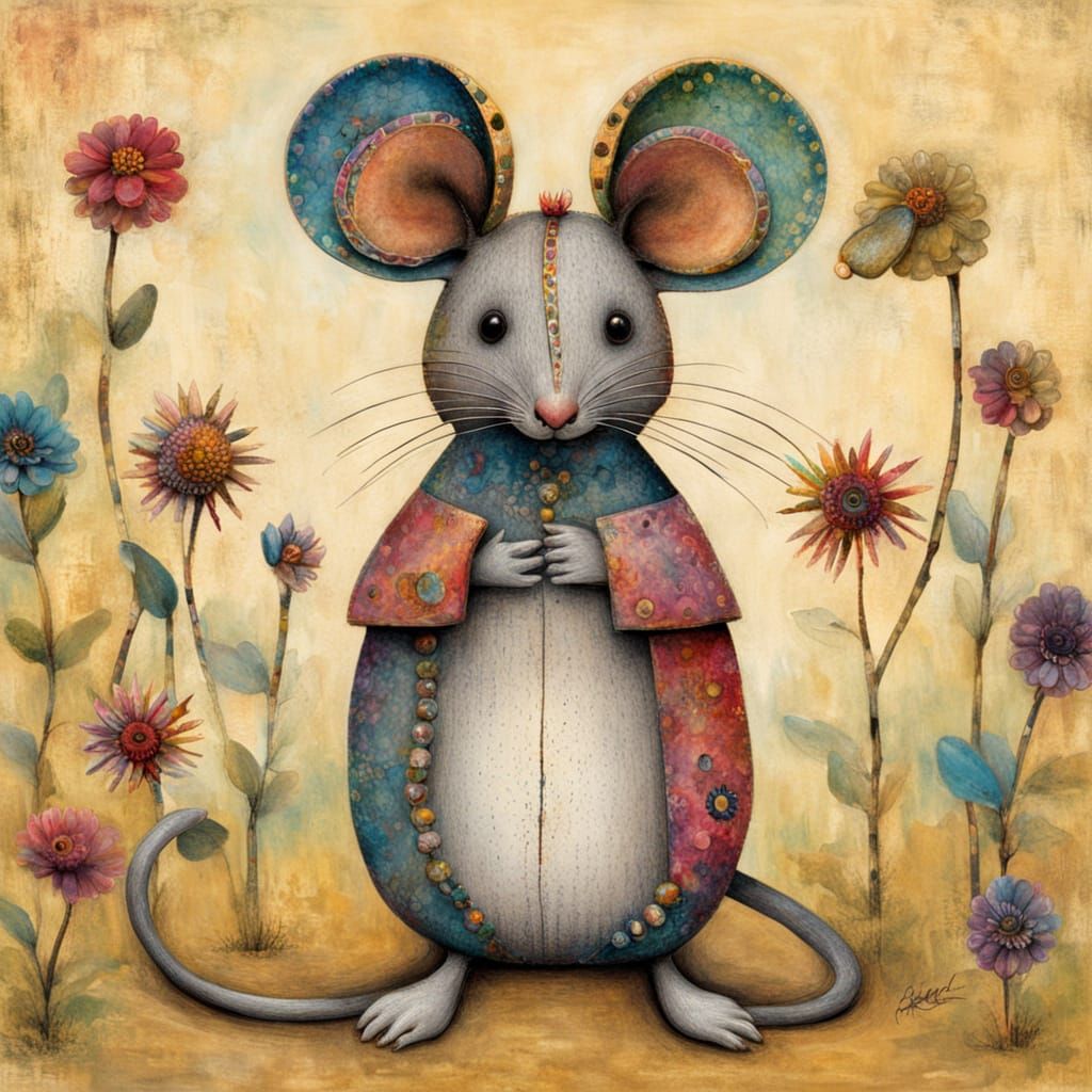 Shy Mouse as Whimsical Alebrije in Sam Toft Style