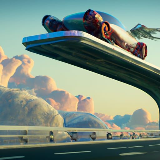 Futuristic Flying Car Sky Road in Detailed Painting
