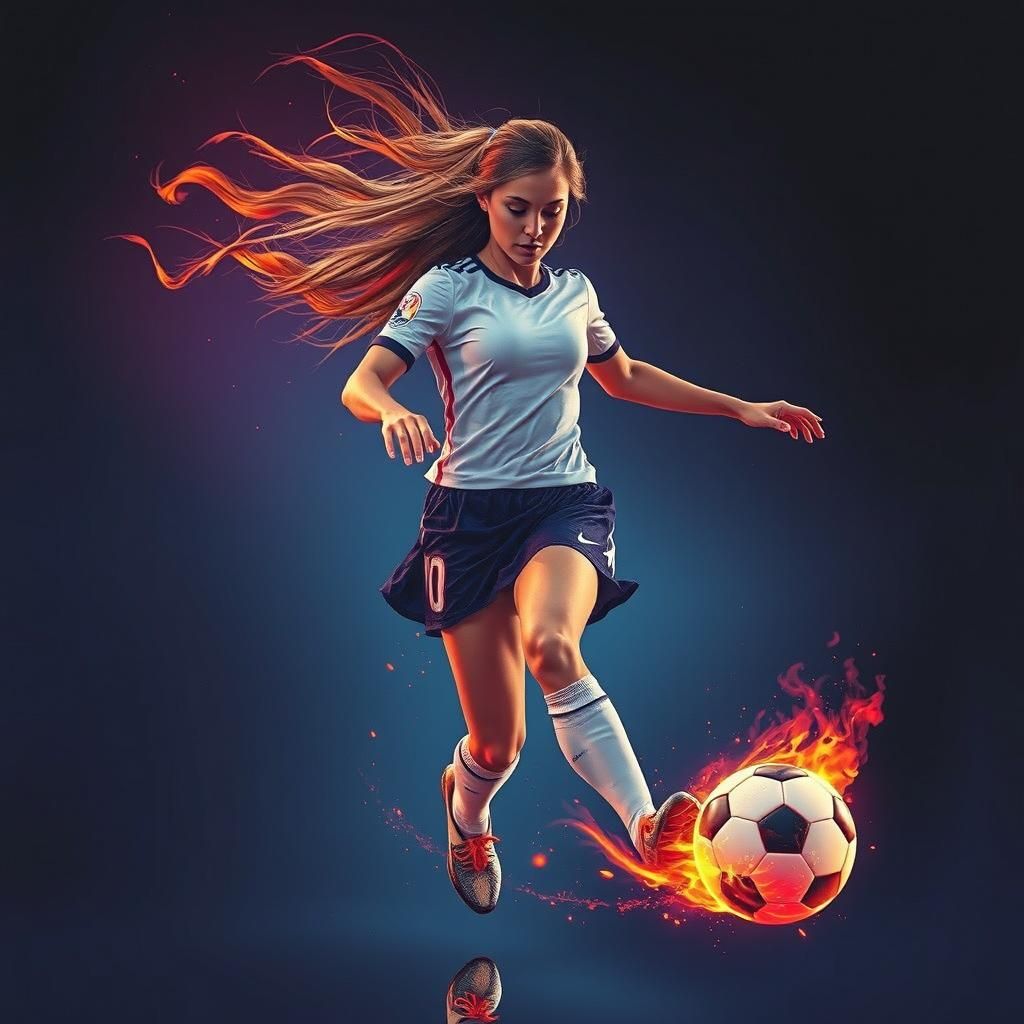 Fiery Soccer: Woman Kicks Flaming Ball with Force