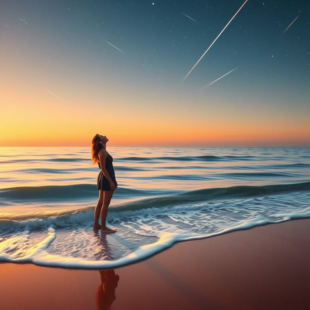 Gentle Ocean Wave at Dusk, Meteor Shower