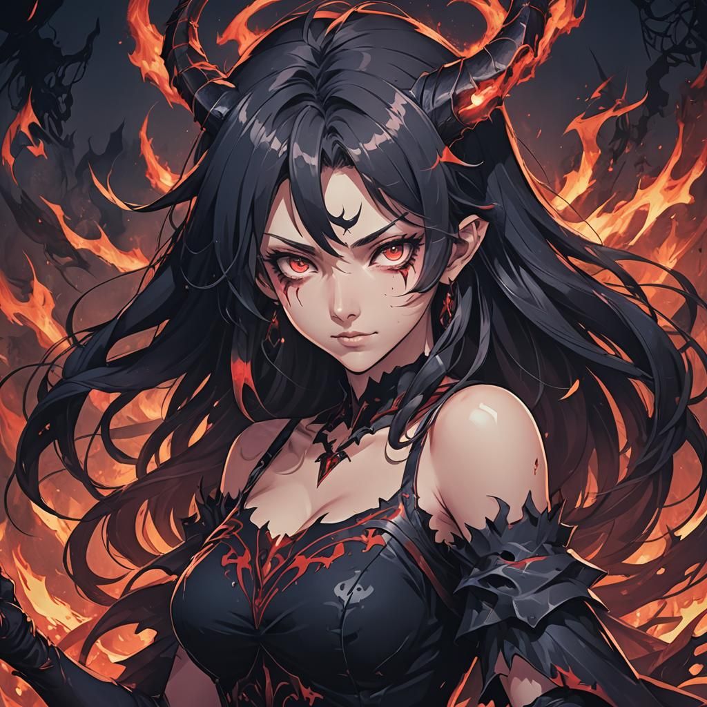 Anime Demon Woman in Manga Style
