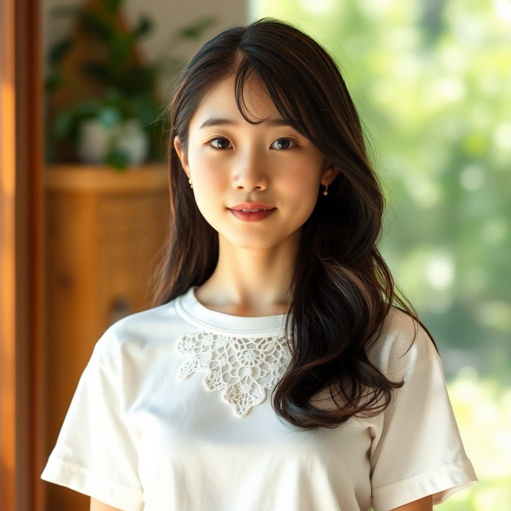 Elegant Young Woman in Sunlit Garden