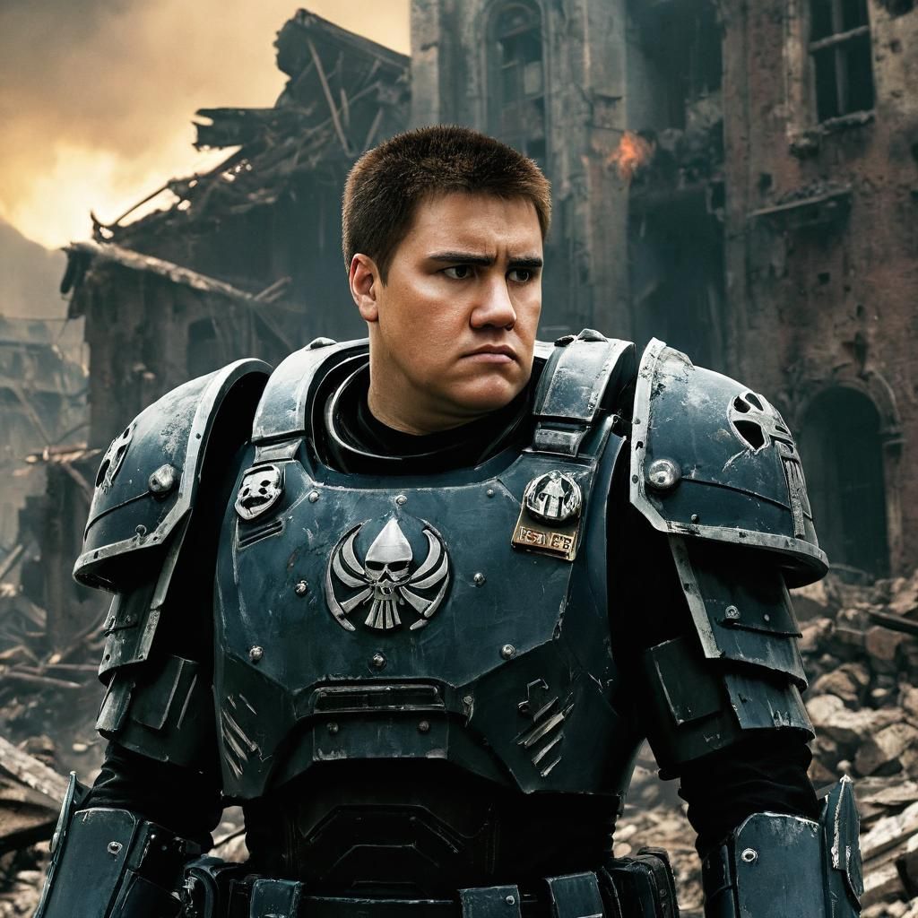 Warhammer 40k Soldier in Ruined City, Oil Painting