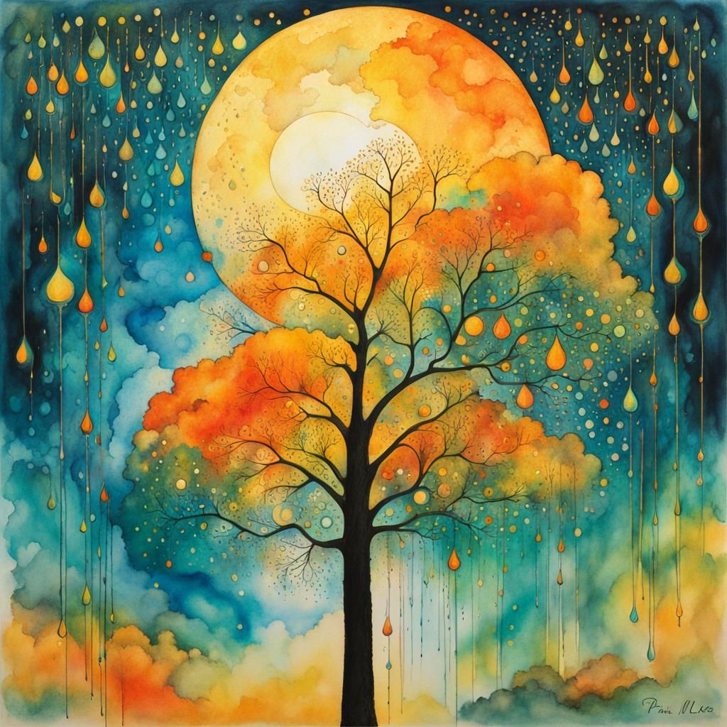 Figure Walking into Astral Light in Watercolor Style